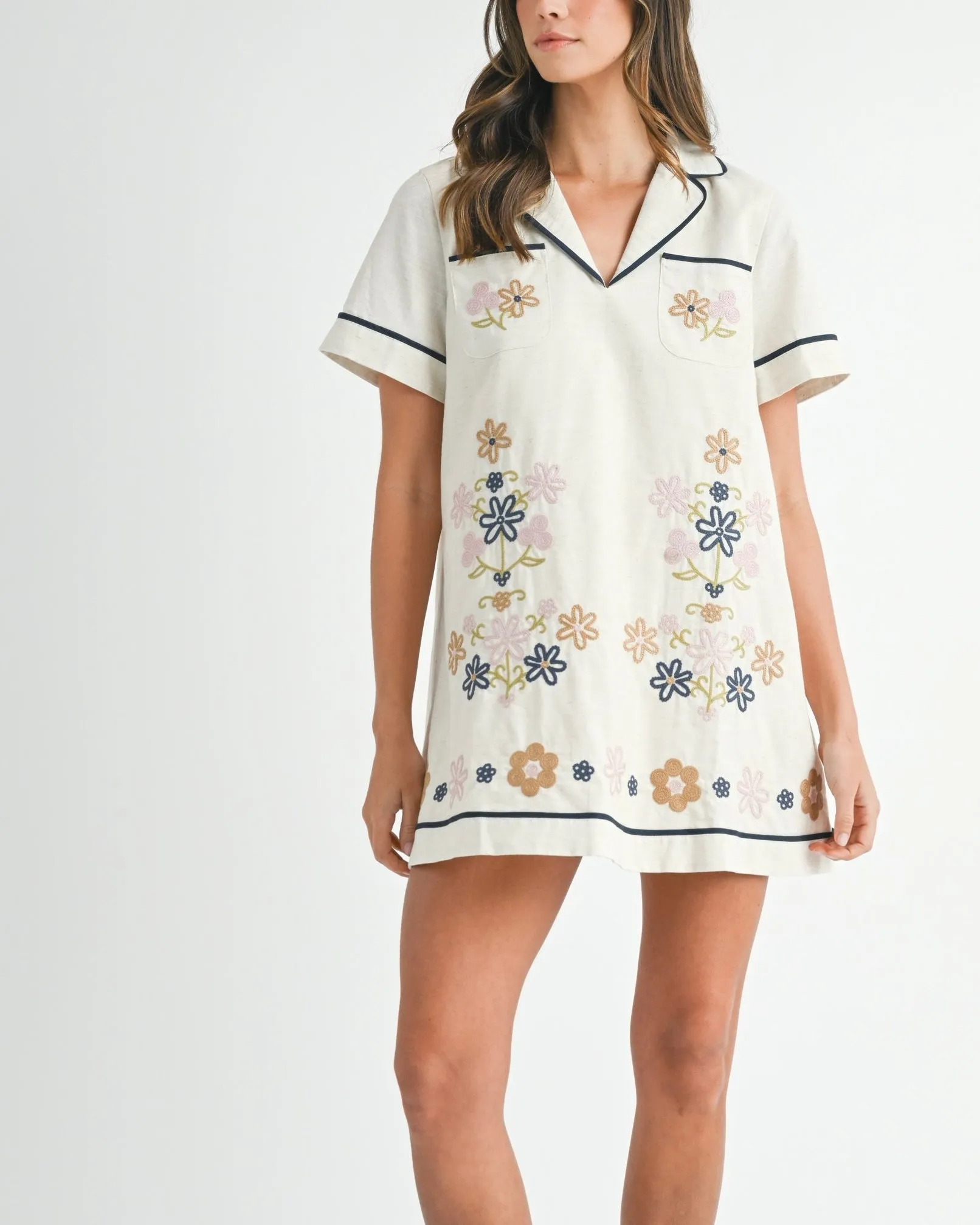 Embroidered Shirt Dress in Oatmeal