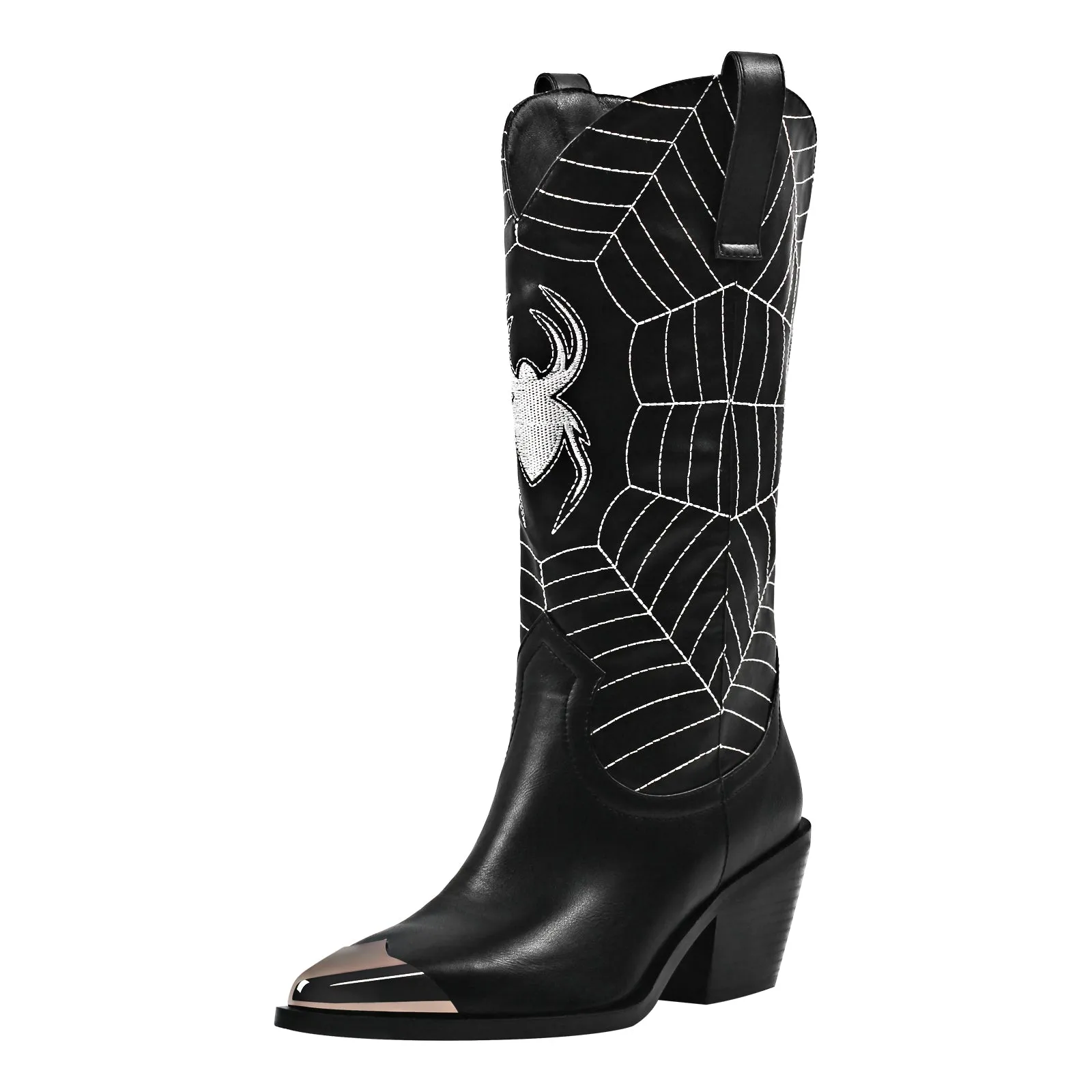 Embroidery Spider Webs Metal Pointed Toe Boots