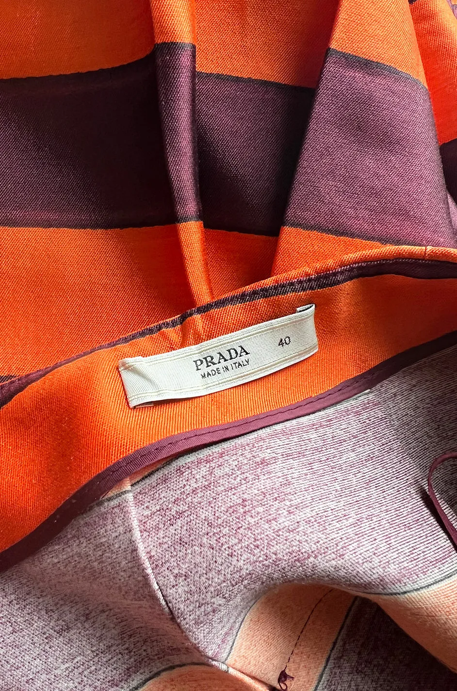 Fantastic Spring 2005 Prada Runway Look 26 Pleated Bright Coral Stripe Skirt