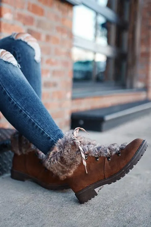 Faux Fur Lace Up Ankle Boots