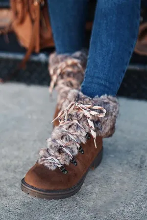 Faux Fur Lace Up Ankle Boots