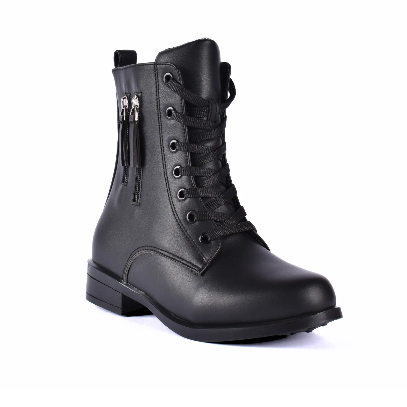 Flat Lace up Leather Ankle Boots