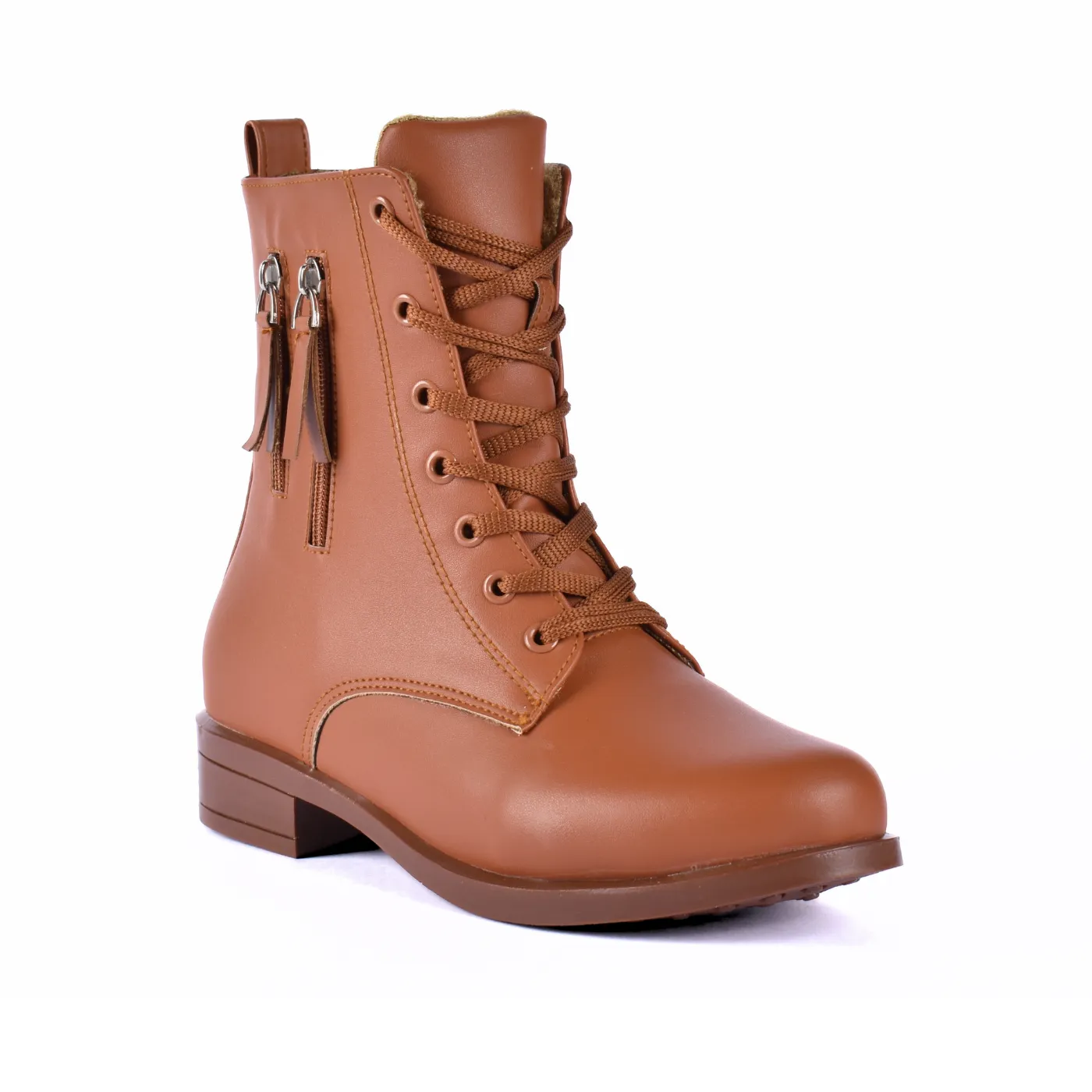 Flat Lace up Leather Ankle Boots