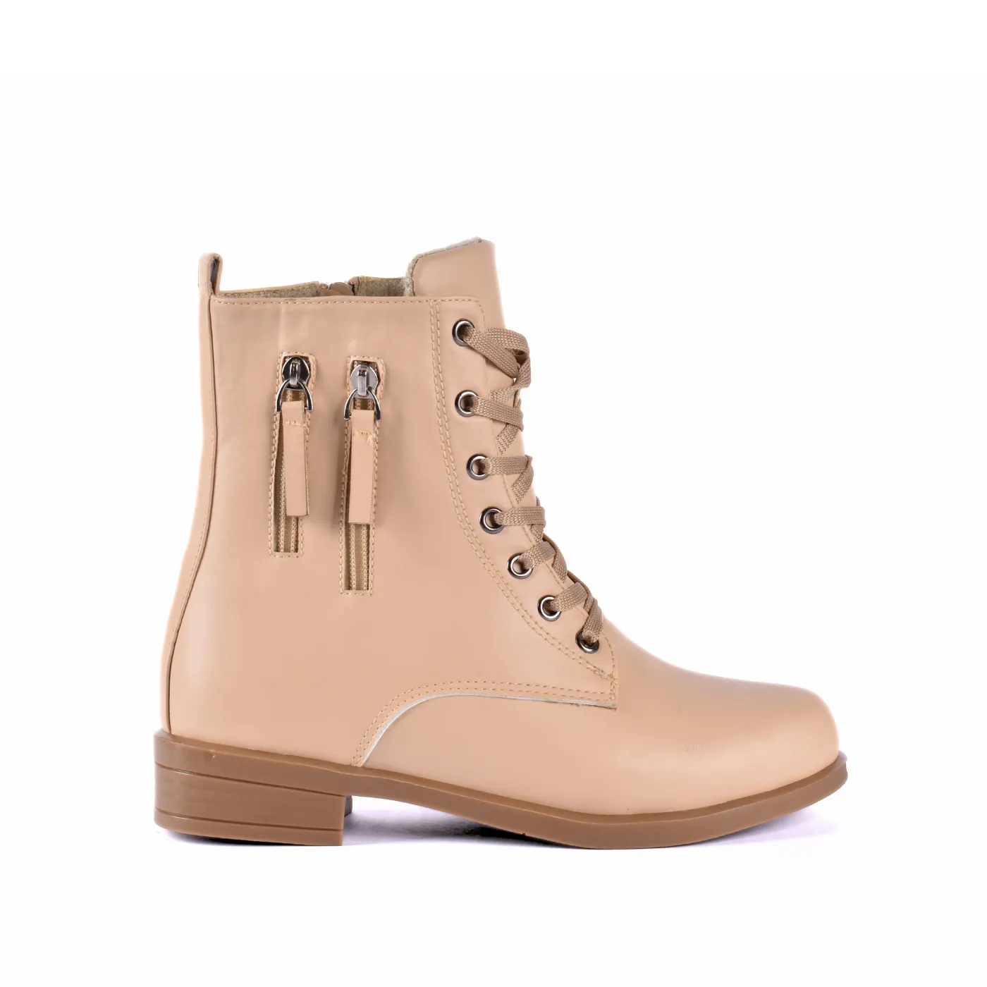 Flat Lace up Leather Ankle Boots