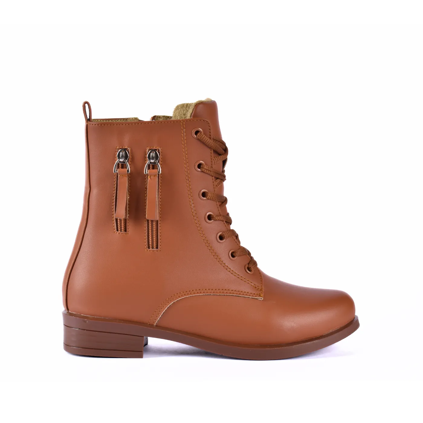 Flat Lace up Leather Ankle Boots