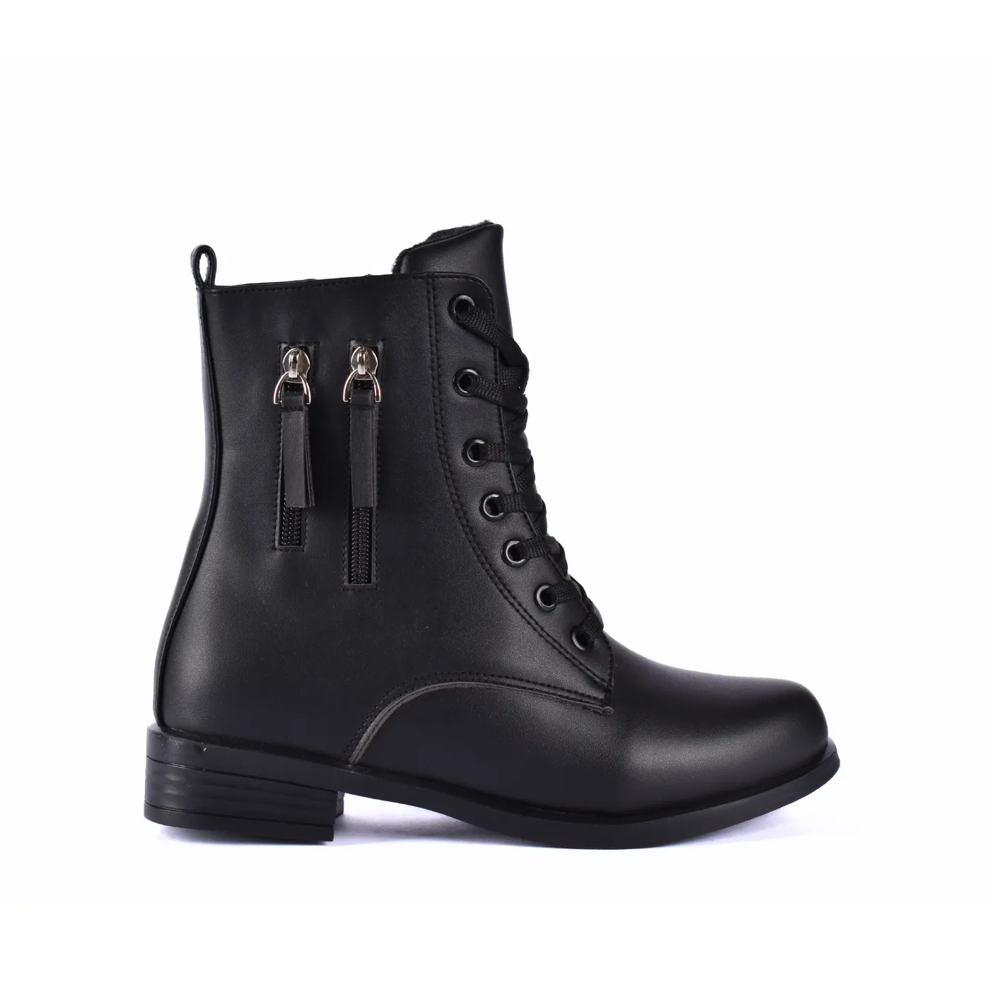 Flat Lace up Leather Ankle Boots