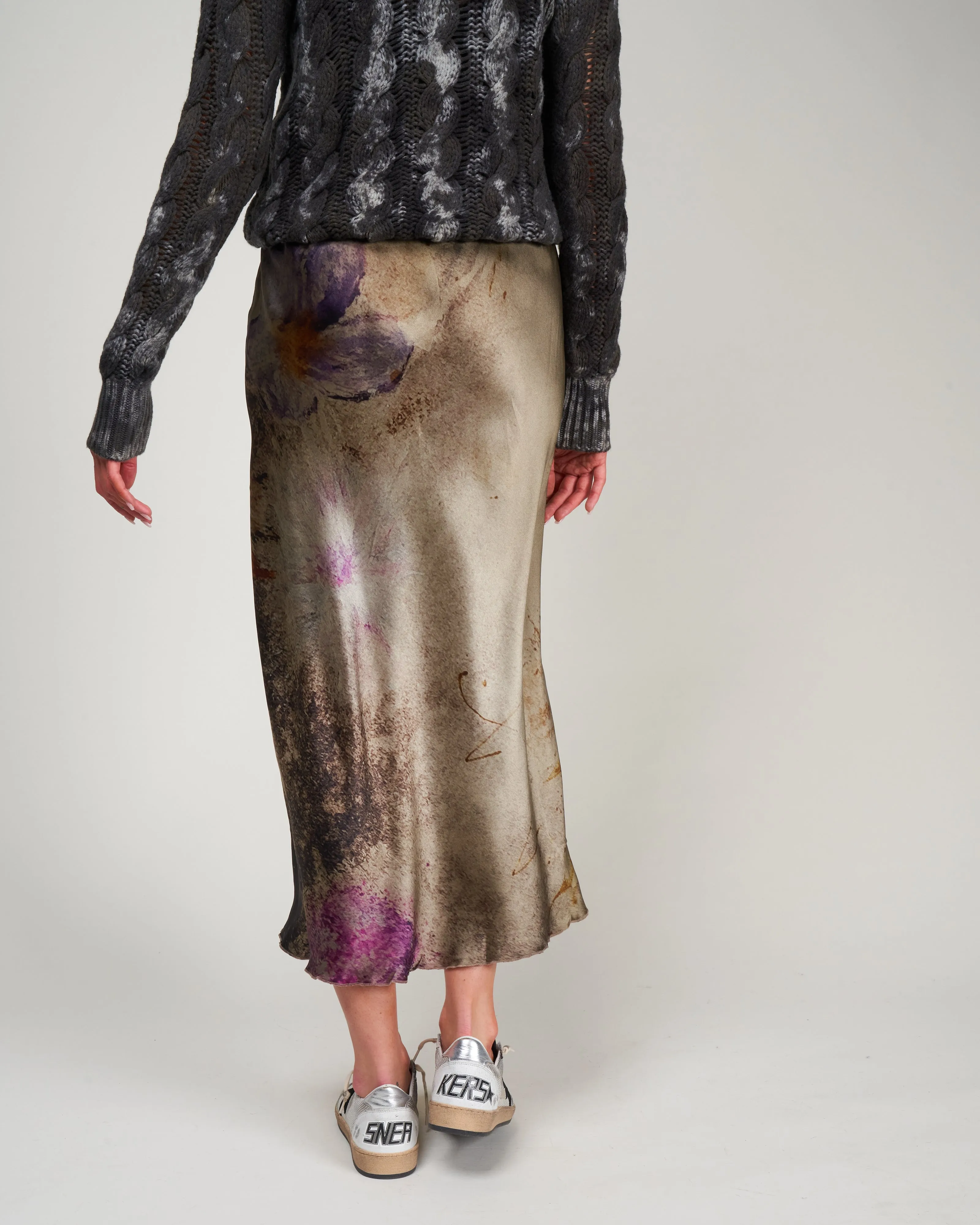 flower lake printed silk skirt - mushroom