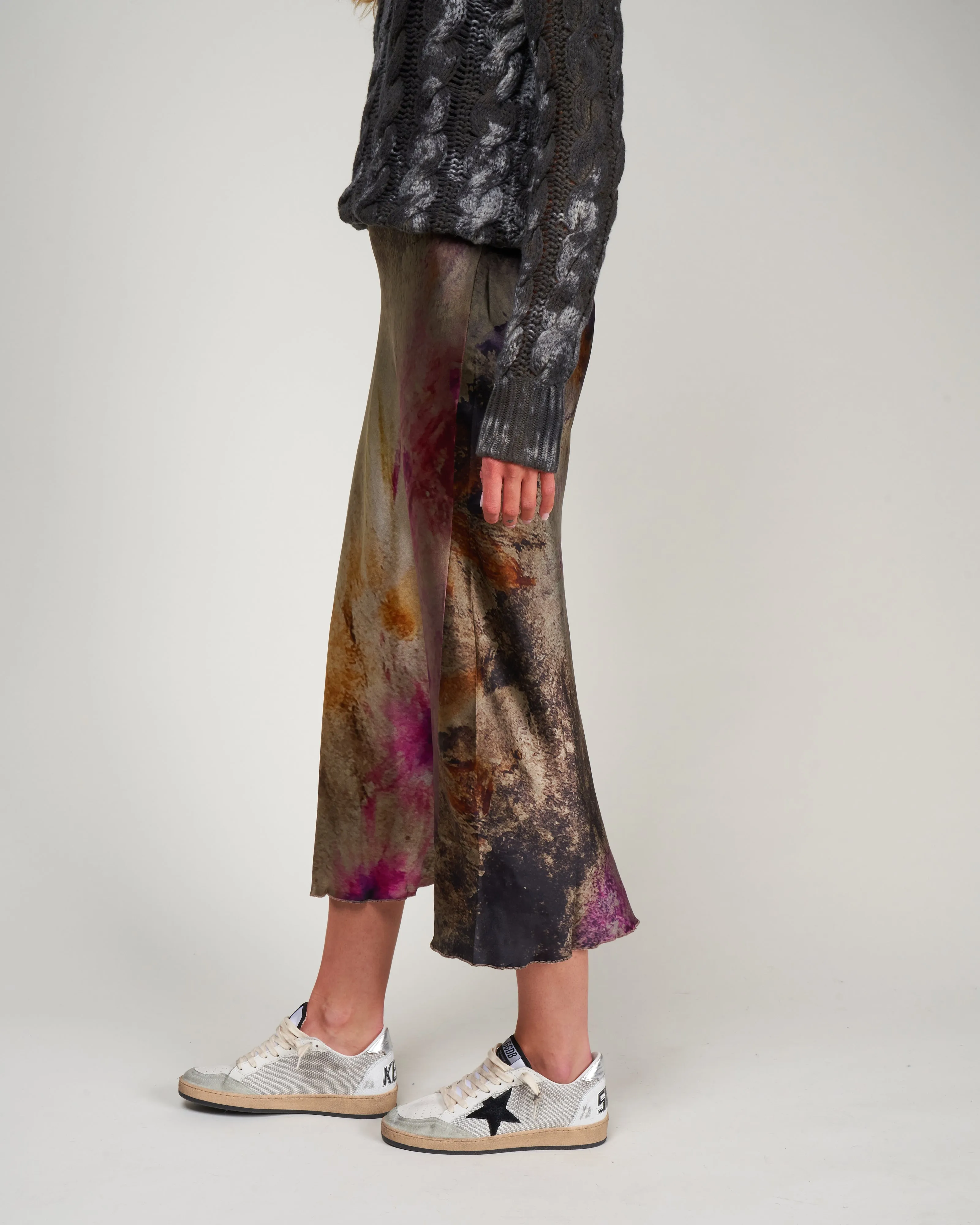 flower lake printed silk skirt - mushroom