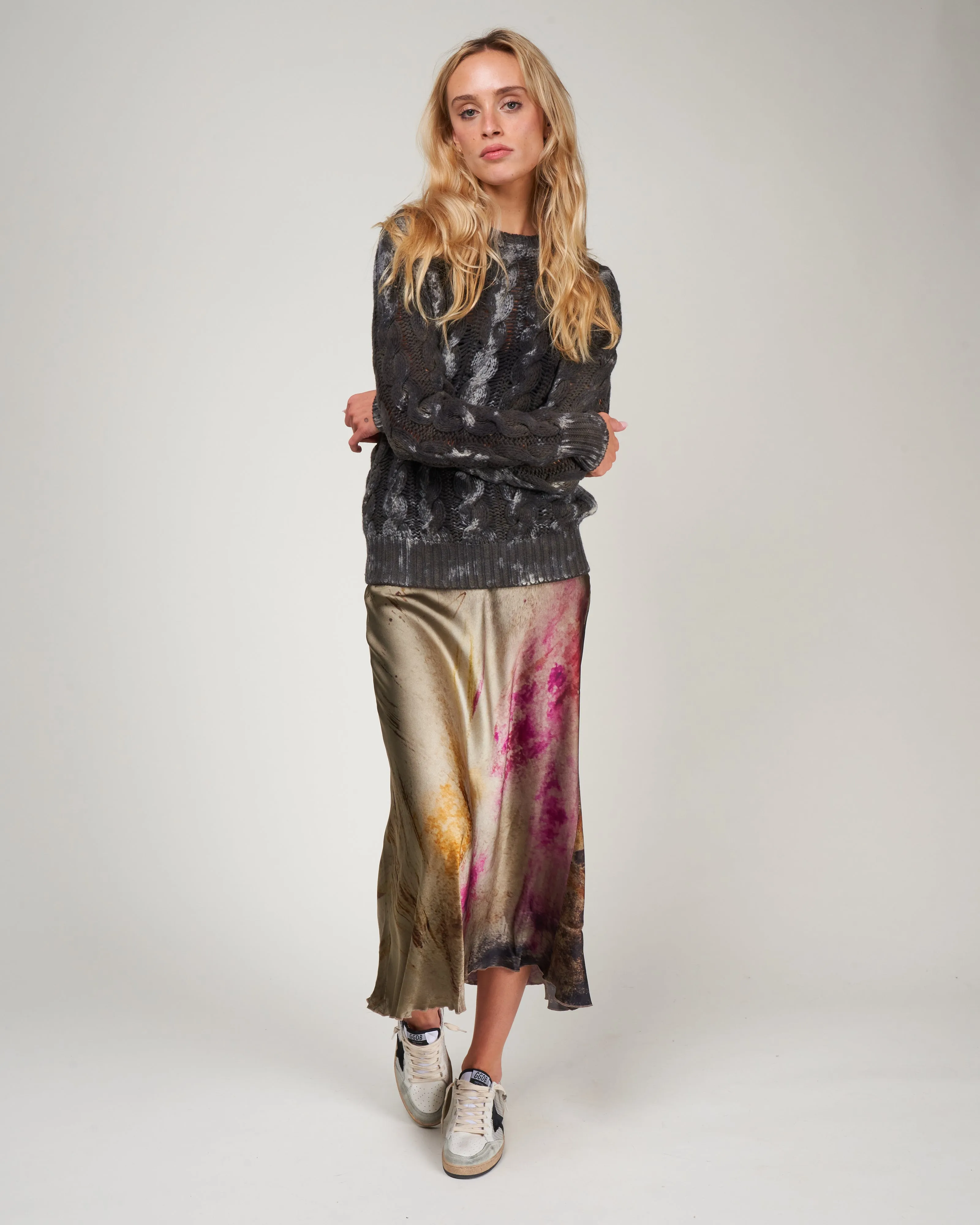flower lake printed silk skirt - mushroom