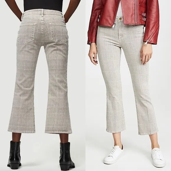 FRAME 90s Houndstooth Plaid Check Denim High Waist Ankle Crop Kick Flare Jean 25