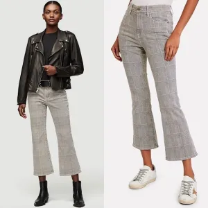 FRAME 90s Houndstooth Plaid Check Denim High Waist Ankle Crop Kick Flare Jean 25