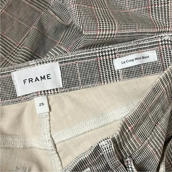 FRAME 90s Houndstooth Plaid Check Denim High Waist Ankle Crop Kick Flare Jean 25