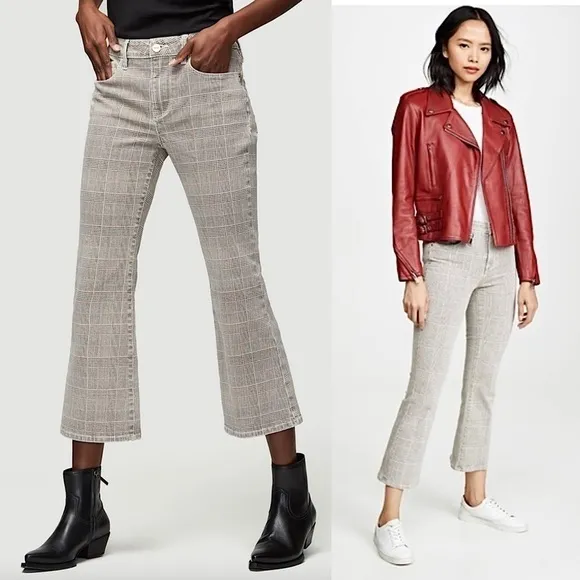 FRAME 90s Houndstooth Plaid Check Denim High Waist Ankle Crop Kick Flare Jean 25