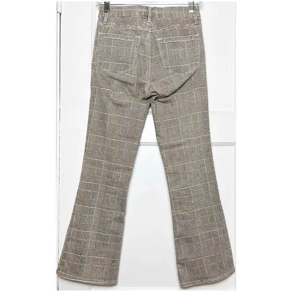 FRAME 90s Houndstooth Plaid Check Denim High Waist Ankle Crop Kick Flare Jean 25