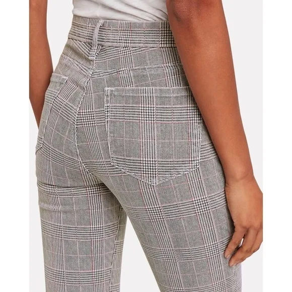 FRAME 90s Houndstooth Plaid Check Denim High Waist Ankle Crop Kick Flare Jean 25