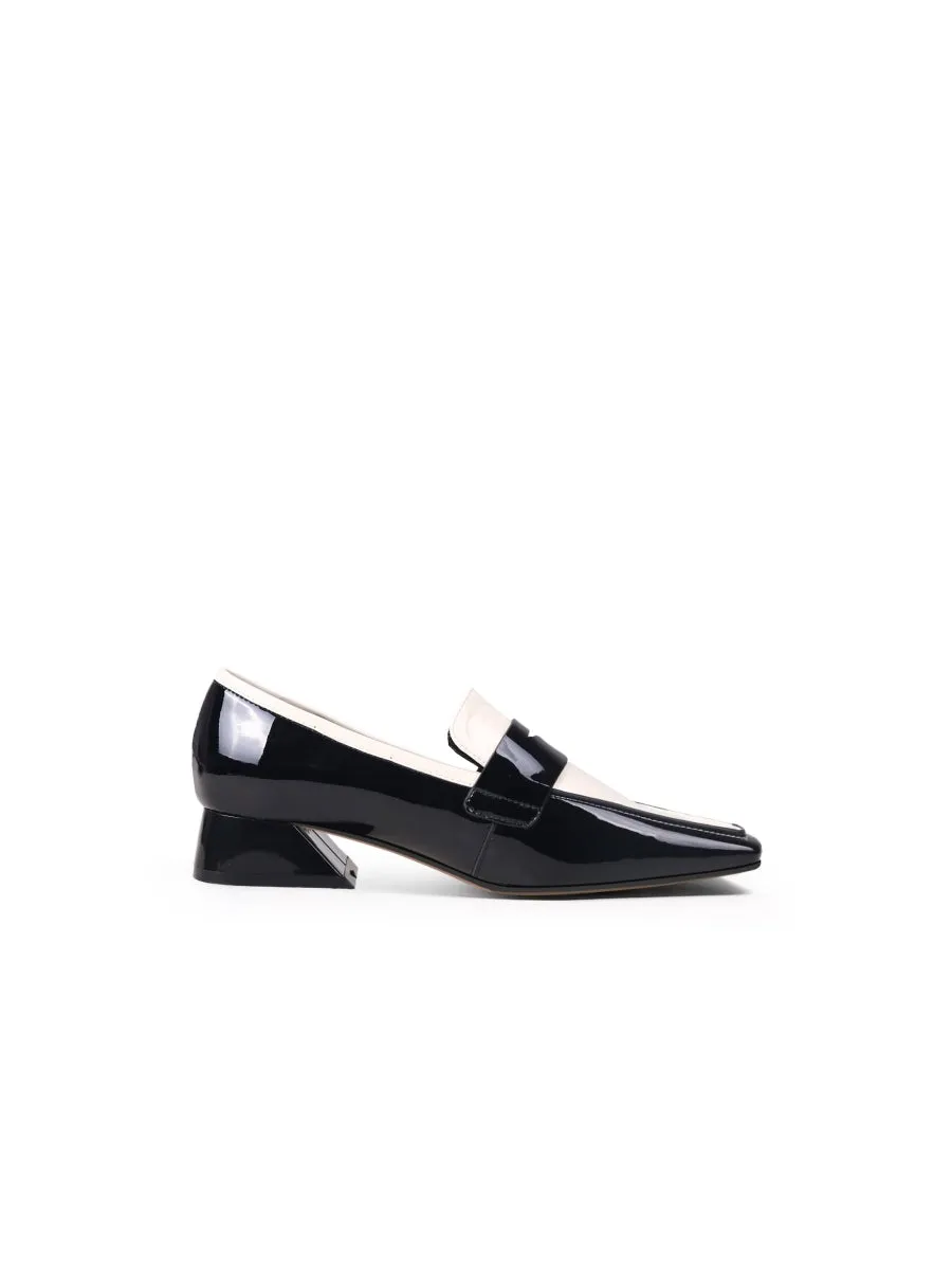 Genuine Leather Block Color Elegant Princess Kate Loafers - Black