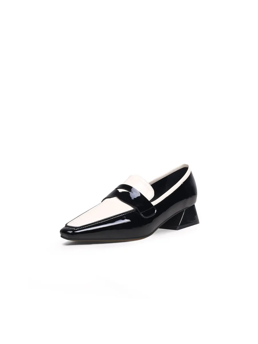 Genuine Leather Block Color Elegant Princess Kate Loafers - Black