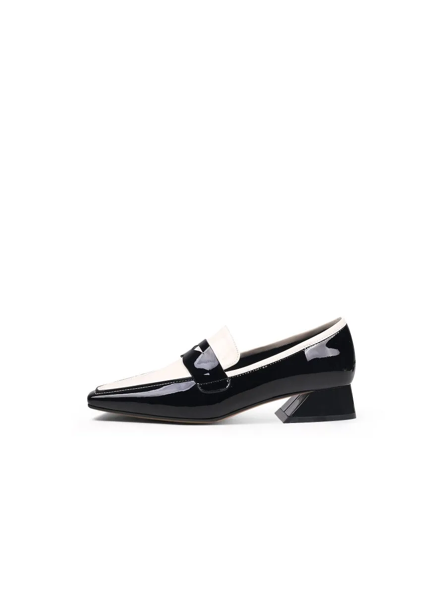 Genuine Leather Block Color Elegant Princess Kate Loafers - Black