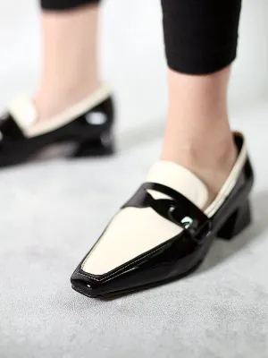 Genuine Leather Block Color Elegant Princess Kate Loafers - Black