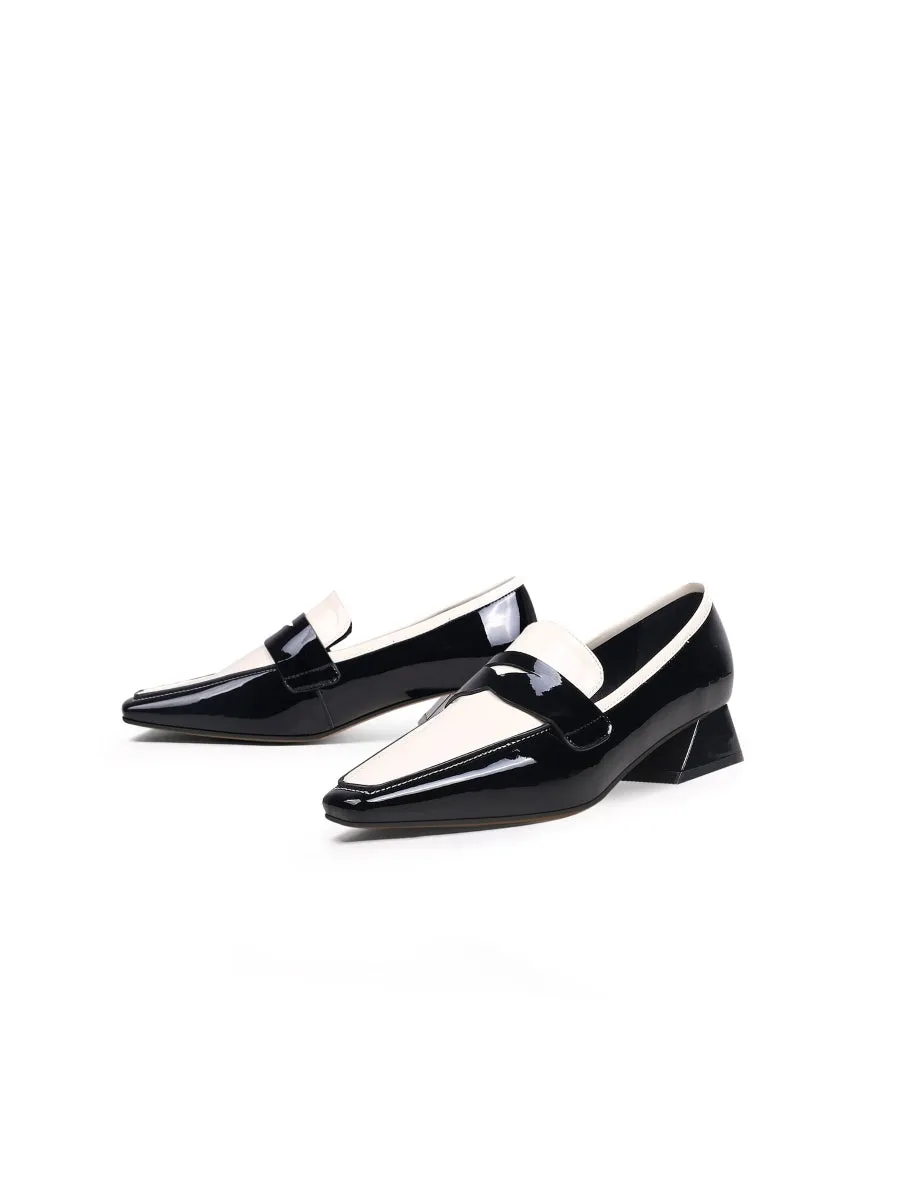 Genuine Leather Block Color Elegant Princess Kate Loafers - Black