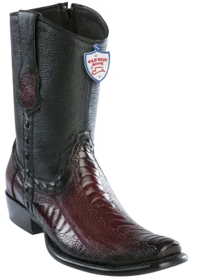 Genuine Ostrich Leg Ankle Boot in Faded Burgandy