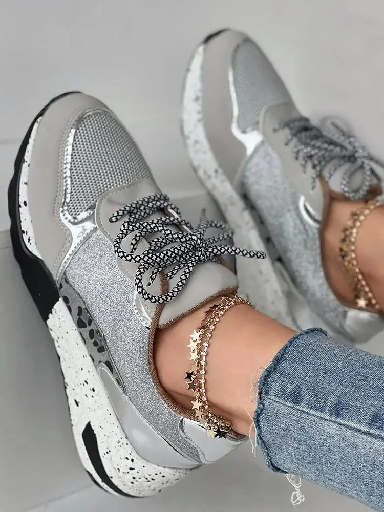 Glitter Leopard Print Casual Sneakers