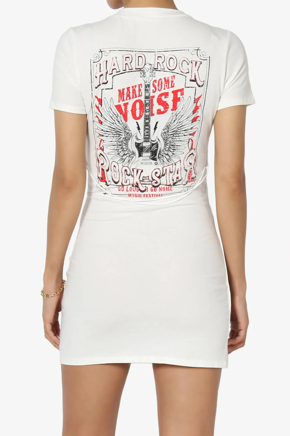Hard Rock Wing Guitar Printed Mini T-Shirt Dress