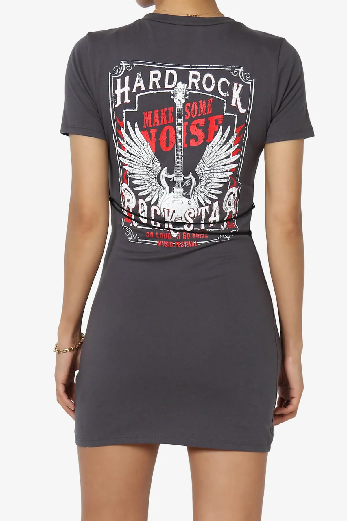 Hard Rock Wing Guitar Printed Mini T-Shirt Dress