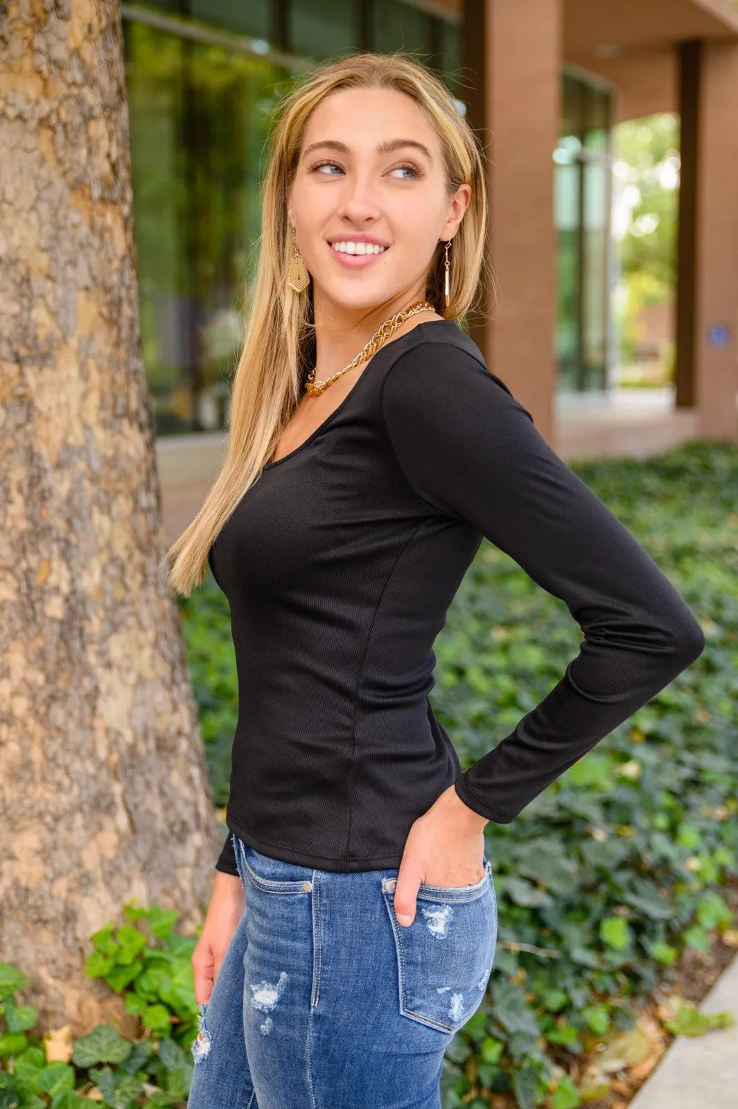 Hazel Blues® | Can You Believe It Basic Long Sleeve Top In Black