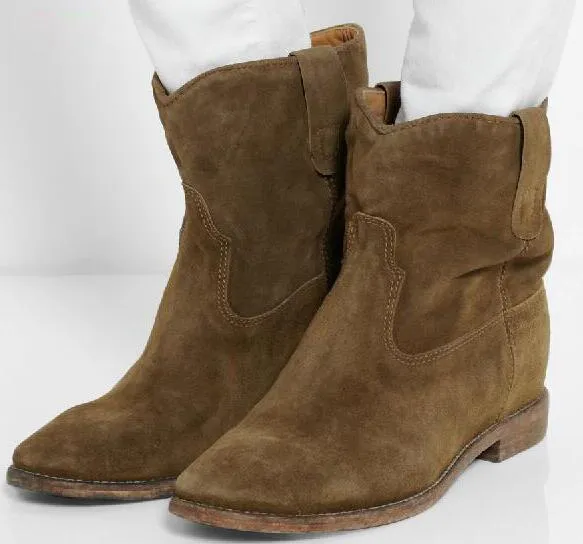 High Quality Round Toe Wedges Increased Heel Ladies Boots Street Style Women Ankle Boots Spring Autumn Cowboy Ankle Boots Mujer