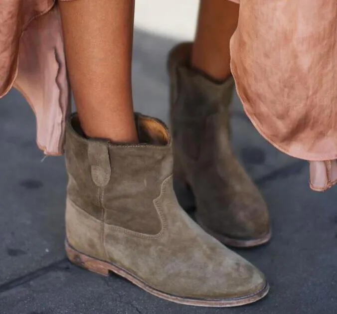 High Quality Round Toe Wedges Increased Heel Ladies Boots Street Style Women Ankle Boots Spring Autumn Cowboy Ankle Boots Mujer