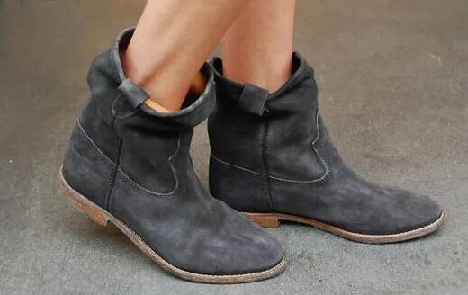 High Quality Round Toe Wedges Increased Heel Ladies Boots Street Style Women Ankle Boots Spring Autumn Cowboy Ankle Boots Mujer