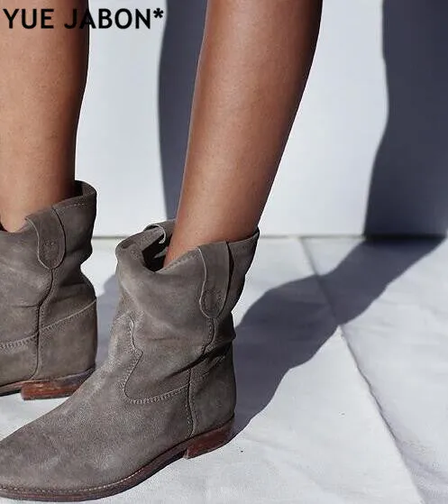 High Quality Round Toe Wedges Increased Heel Ladies Boots Street Style Women Ankle Boots Spring Autumn Cowboy Ankle Boots Mujer