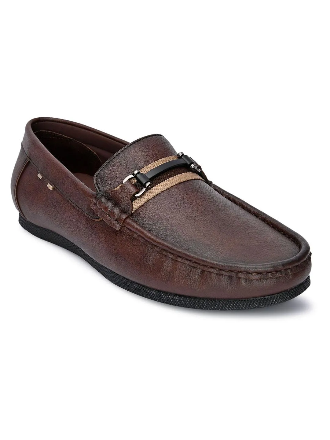 Hydes N Hues Men Brown Loafers with Metal Buckle