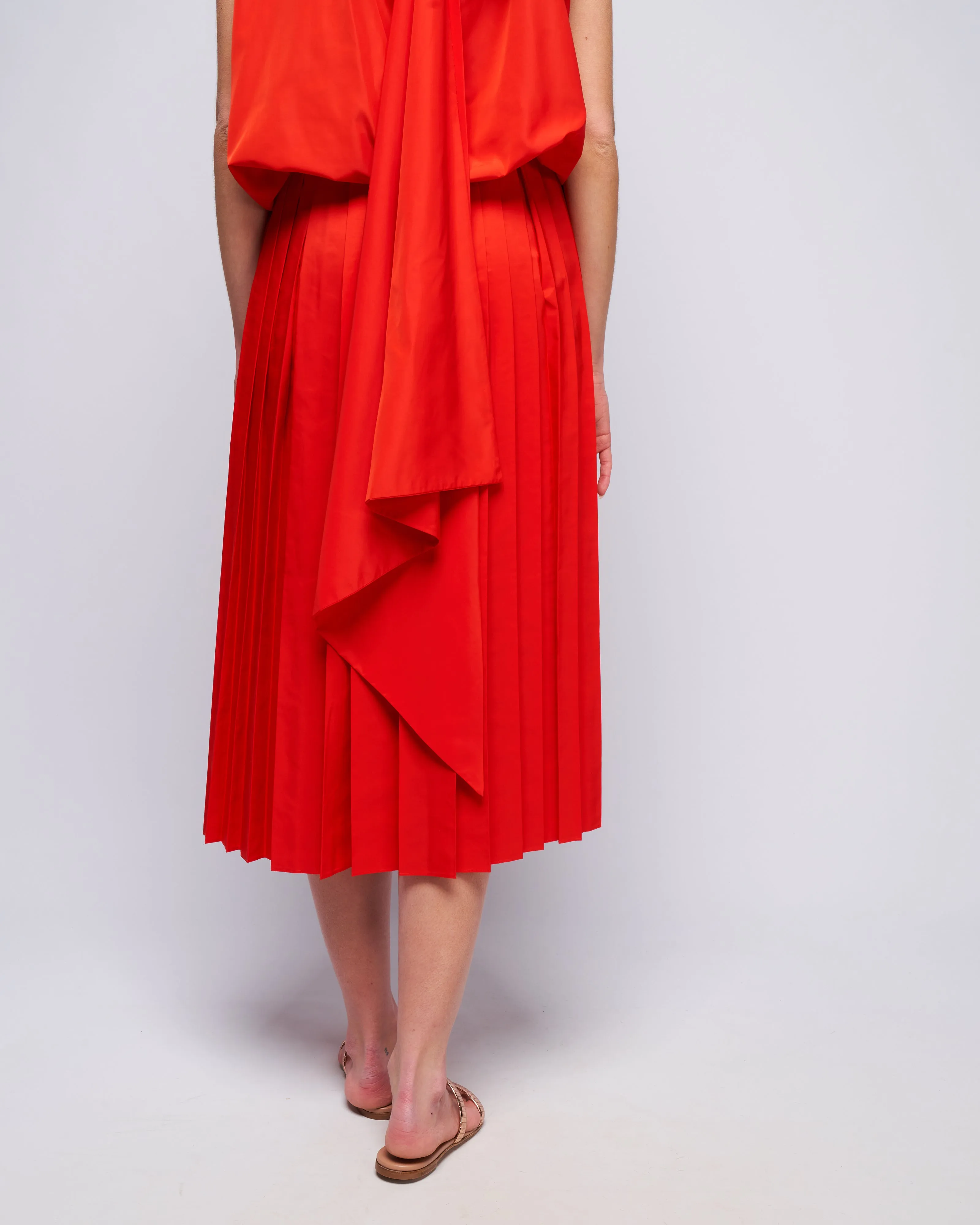 italian sporty nylon pleated pullon skirt - red