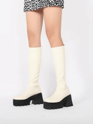 Ivory Chunky Heel Knee High Boot