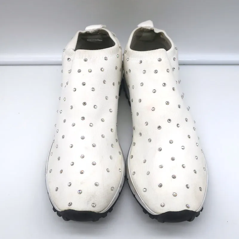 Jimmy Choo Norway Crystal-Embellished Sock Sneakers White Knit Size 38