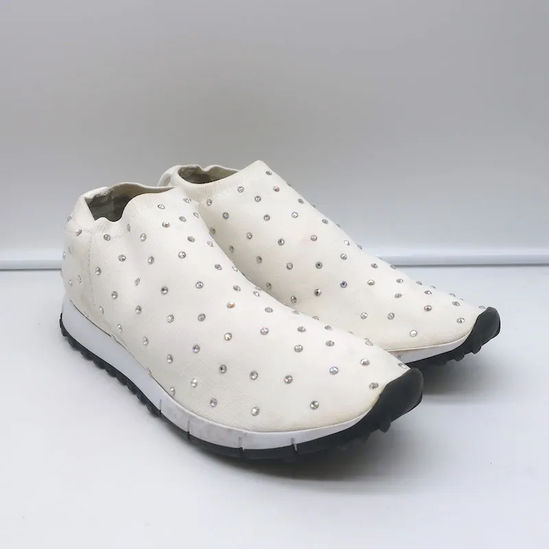 Jimmy Choo Norway Crystal-Embellished Sock Sneakers White Knit Size 38
