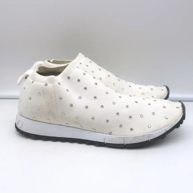 Jimmy Choo Norway Crystal-Embellished Sock Sneakers White Knit Size 38
