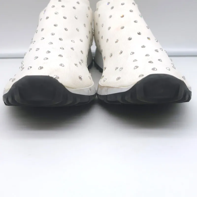 Jimmy Choo Norway Crystal-Embellished Sock Sneakers White Knit Size 38