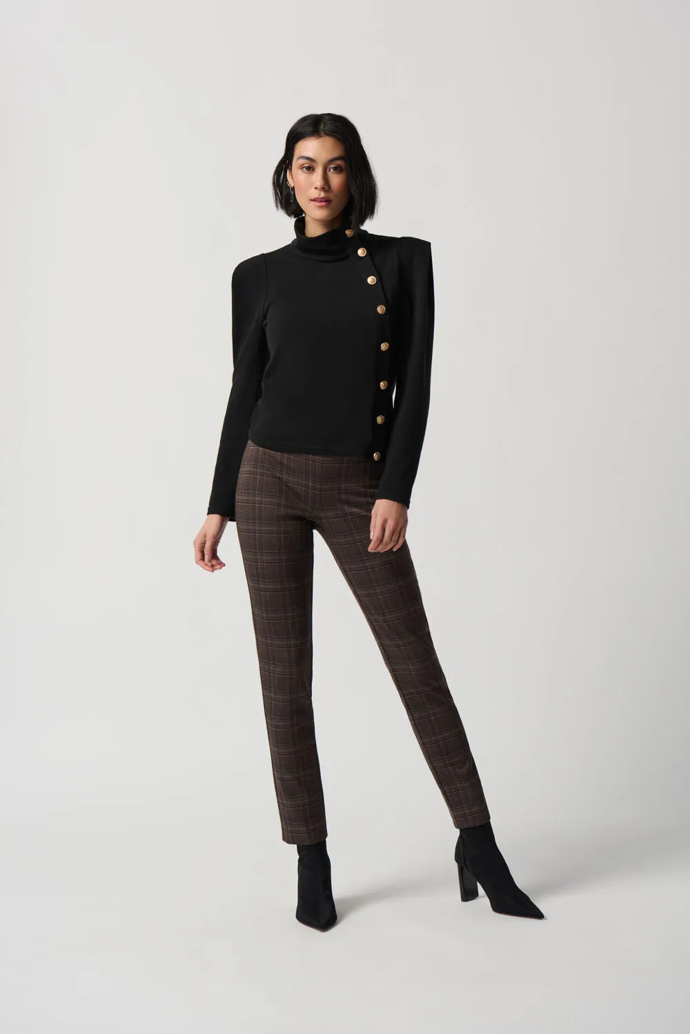 Joseph Ribkoff Brown/Multi Heavy Knit Plaid Pull-On Pants Style 234190