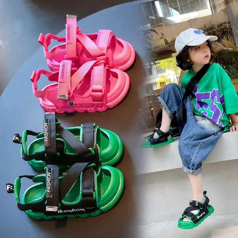 Kids' Summer Sandals – Pink And Green With Adjustable Straps