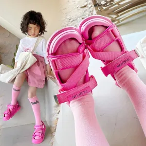 Kids' Summer Sandals – Pink And Green With Adjustable Straps