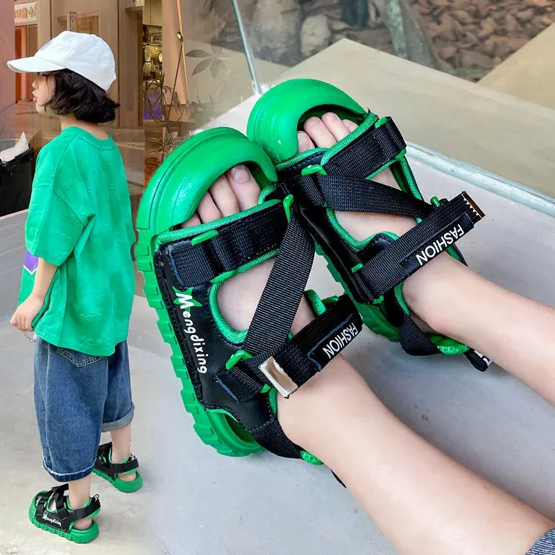 Kids' Summer Sandals – Pink And Green With Adjustable Straps