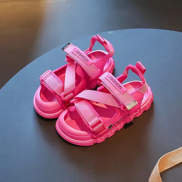Kids' Summer Sandals – Pink And Green With Adjustable Straps