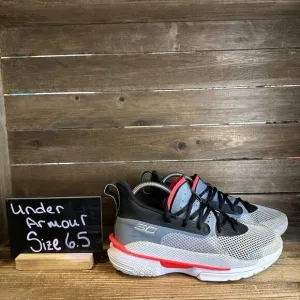 Kids Under Armour Curry 7 Gray Mesh Low Athletic‎ Basketball Sneakers Size 6.5 Y