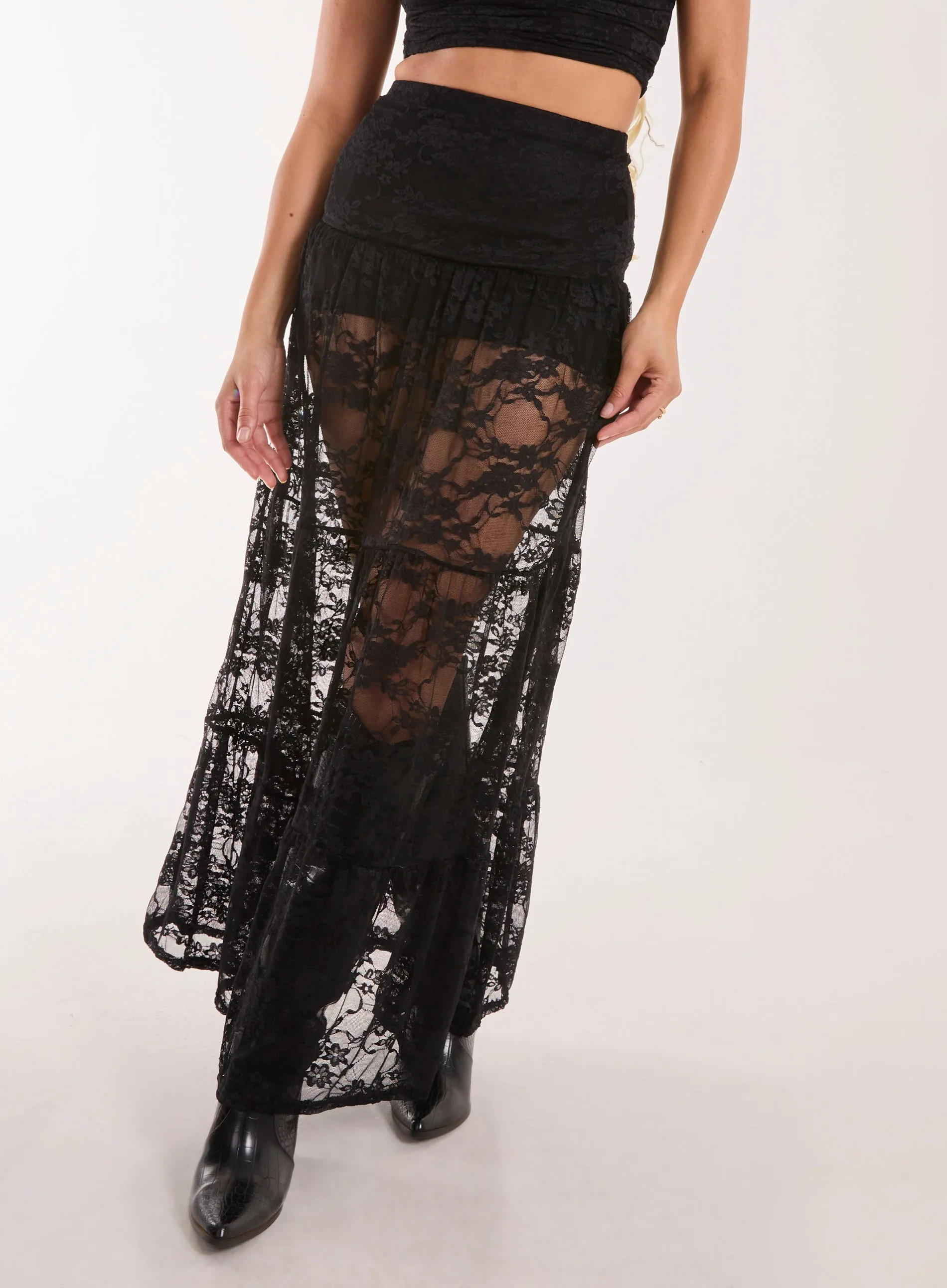 Lace Tiered Maxi Skirt