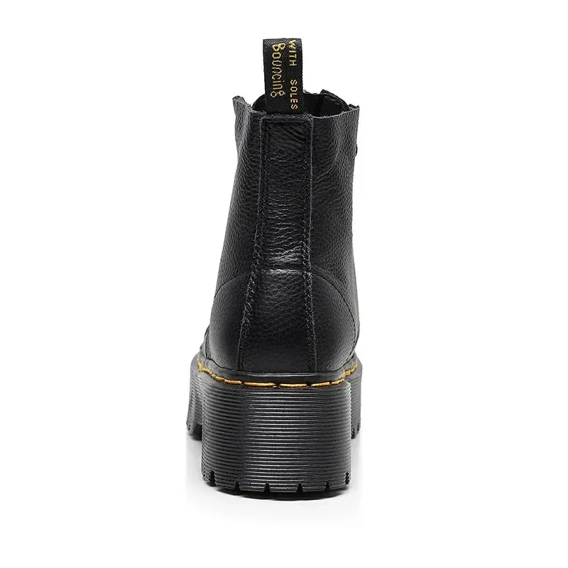 Ladies' Black Leather Ankle Boots with Chunky Sole for Women - Stylish Footwear for Everyday Wear