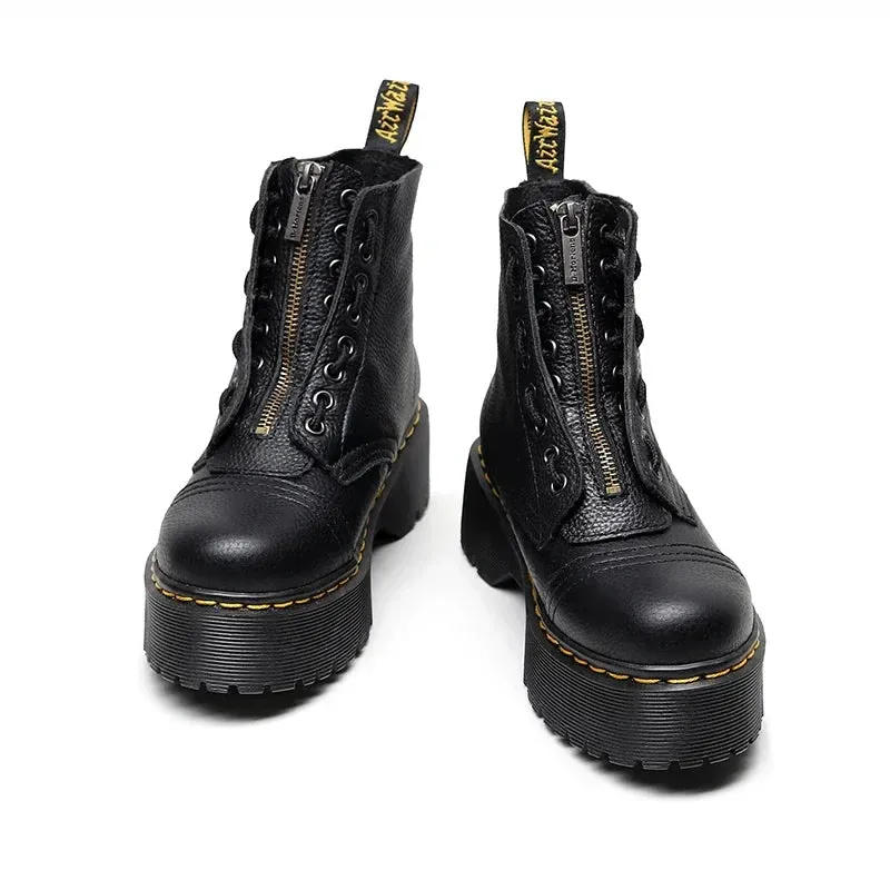 Ladies' Black Leather Ankle Boots with Chunky Sole for Women - Stylish Footwear for Everyday Wear
