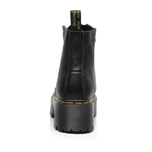 Ladies' Black Leather Ankle Boots with Chunky Sole for Women - Stylish Footwear for Everyday Wear